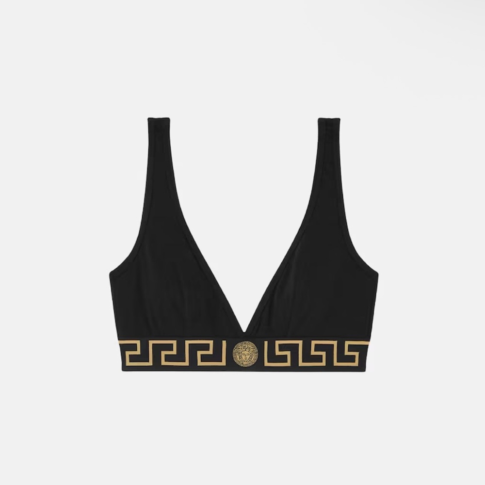 Black Versace Bralette with Gold Medallion Trim